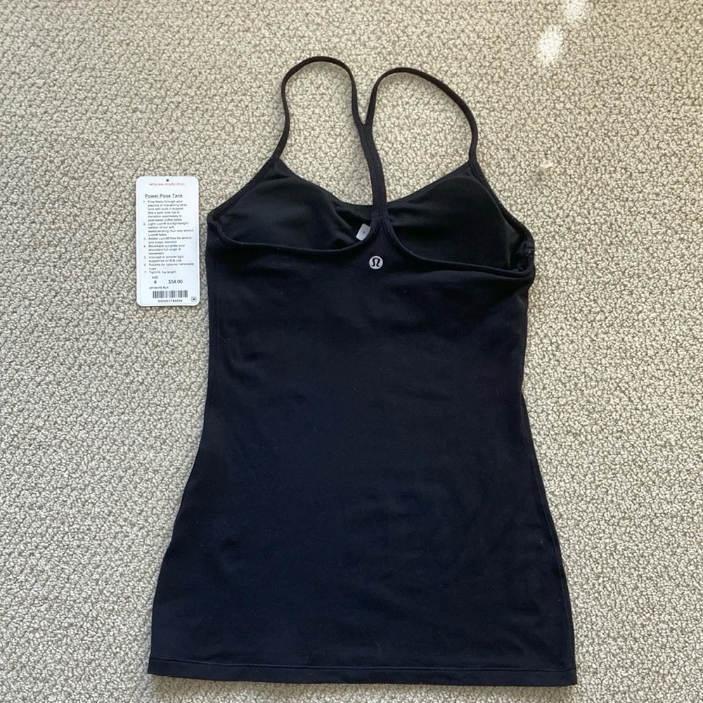 LULULEMON Power Pose Tank Top with Shelf Bra Black A/B Cup Luon Size 4 EUC